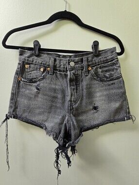 Levi's Black-Grey Distressed Cutoff Jean Shorts
